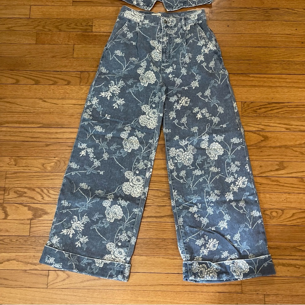 Pilcro Anthropologie The Leon Double Hem High Rise Wide Leg Jeans Denim Vest Set - Picture 5 of 17